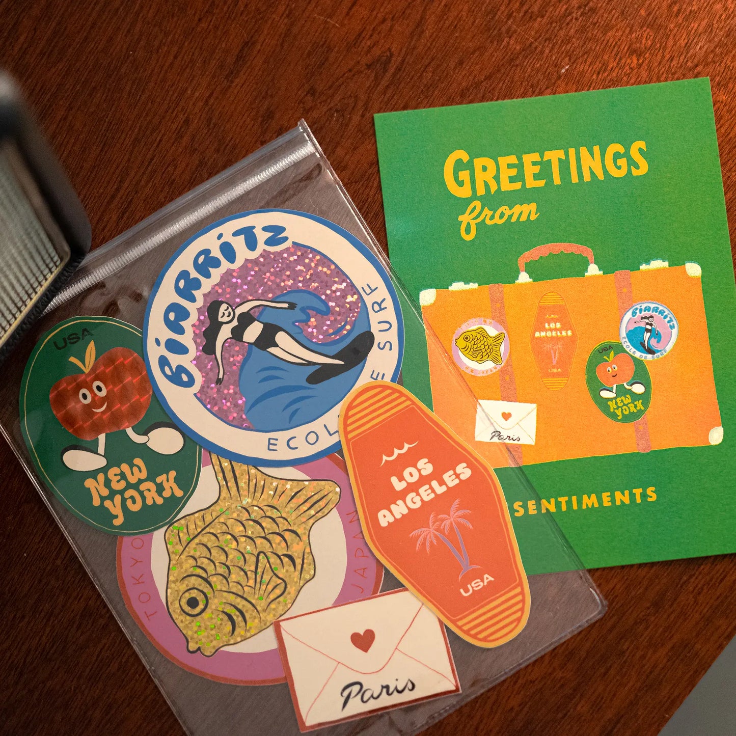 Pack illustration + stickers "Greetings from" Camille Gressier