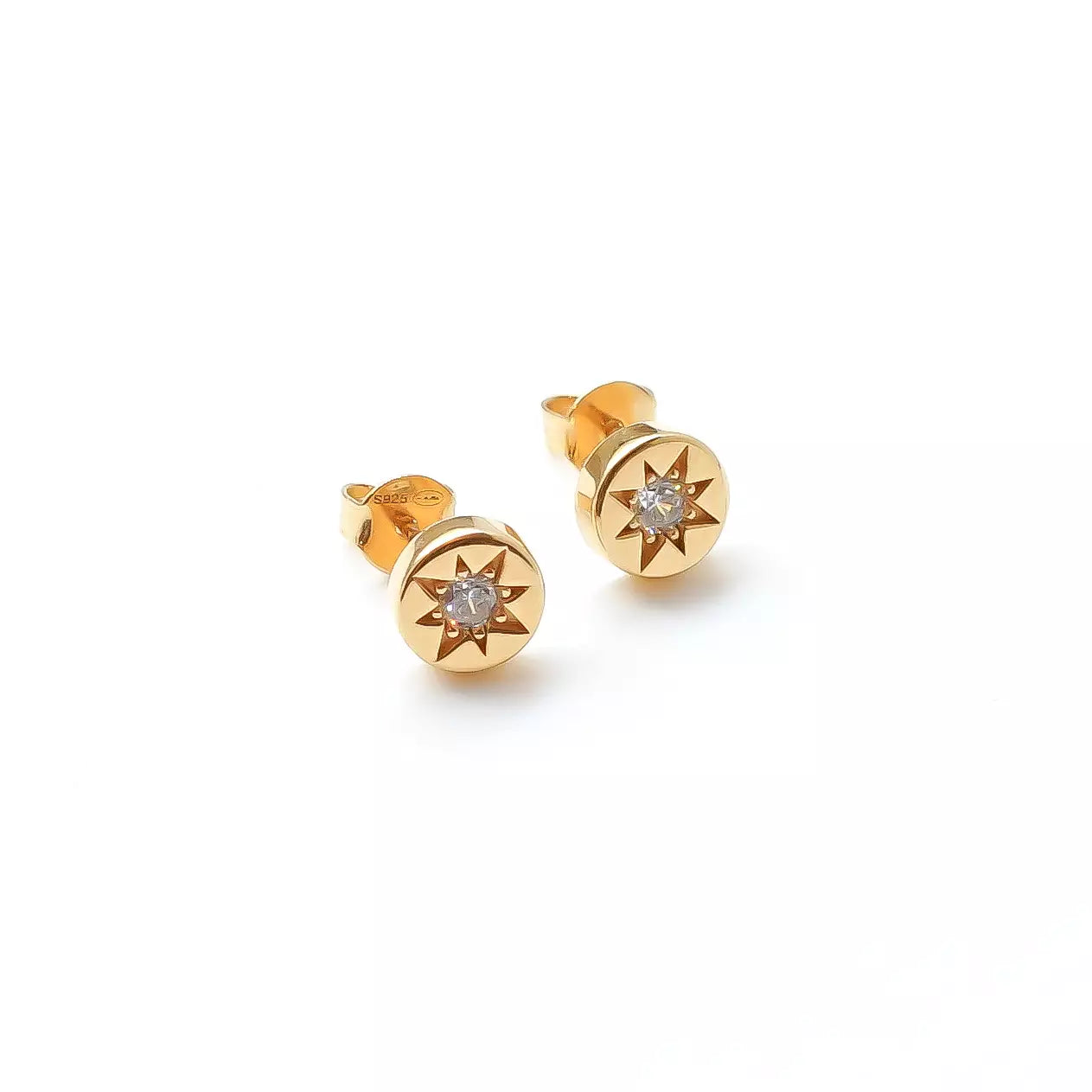 boucles d'oreilles femme collection mon soleil en vermeil en forme de rond serties d'un zircon couleur cristal dans une étoile