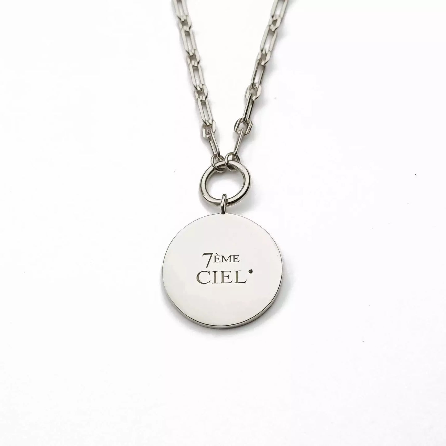 Collier femme 7ème ciel en argent à gravure personnalisable gravé de l'inscription 7ème CIEL