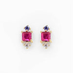 Boucles d’oreilles lili rubis collection radieuse plaquées or serties de zircons de couleur fuchsia améthyste et cristal