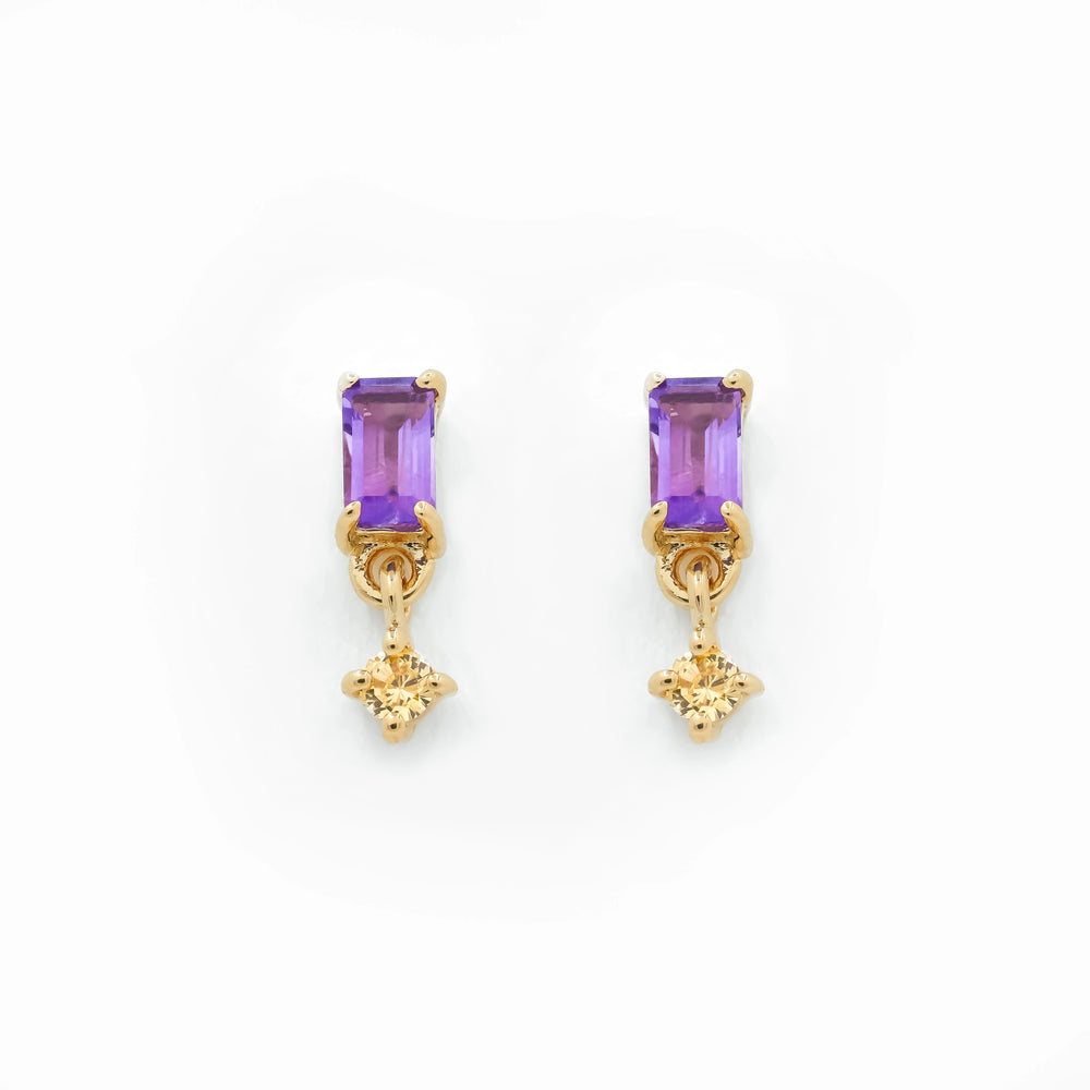 Boucles d’oreilles mimi violette collection radieuse plaquées or serties de zircons de couleur violette et ambre